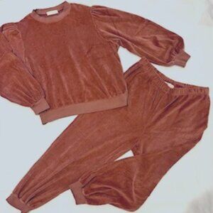 Suzie Kondi Large Dusty Rose SET Pleated Sweatshirt and Joggers